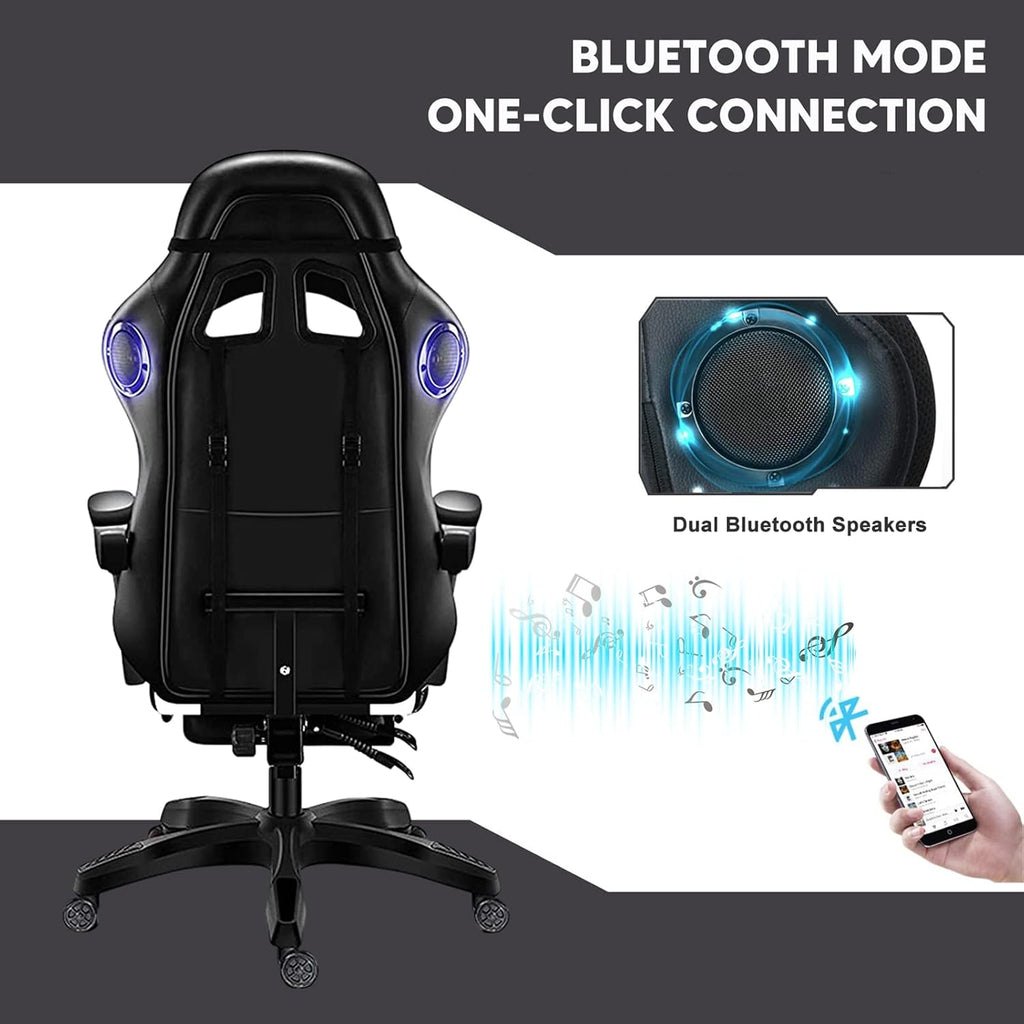 LED Gaming Chair Ergonomic Massage Racing Computer Chairs High Back Video Game Chairs with Speakers PU Leather with Footrest Headrest Lumbar Support Office Desk Chair for Adults Teens,Pink
