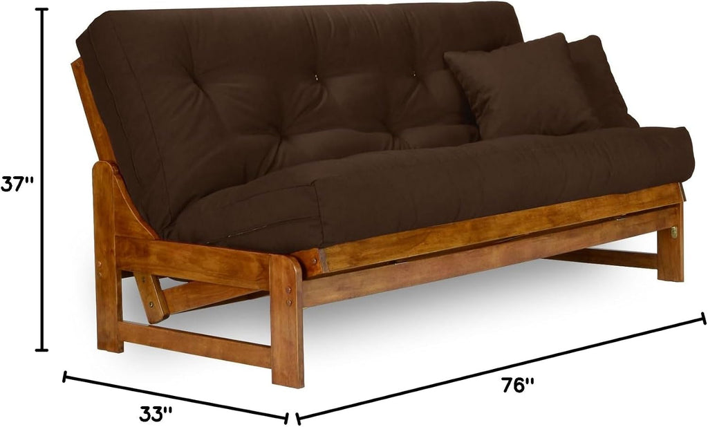 Nirvana Futons Arden Futon Set - Full Size, Frame, 8' Mattress, Microfiber Sussex Fudge Cover