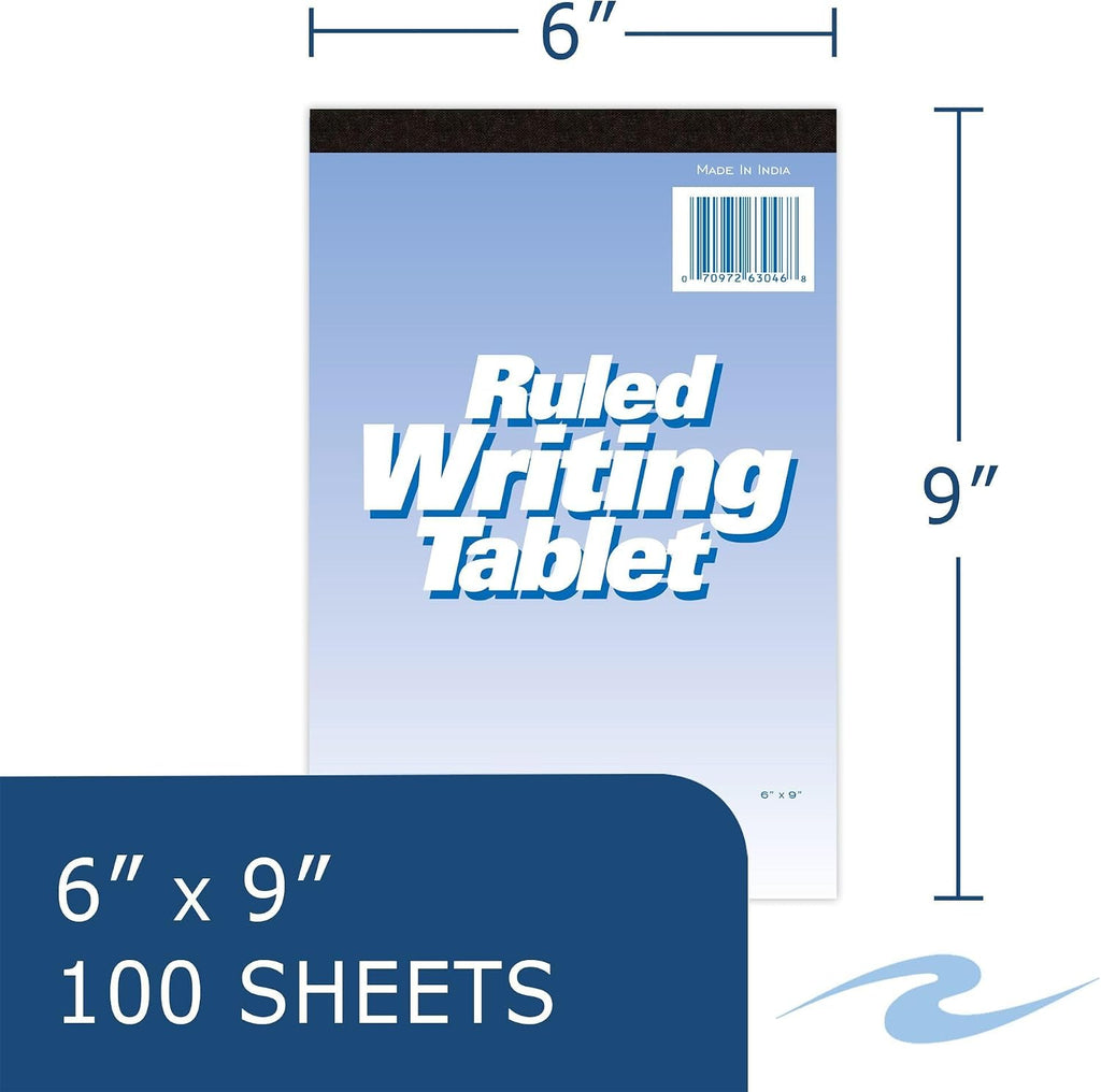 Roaring Spring 6' x 9' Writing Tablet, 100 Sheets 15 lb White Paper, Wide Ruled, Heavy Back Board, Top Edge Bound, Case of 48