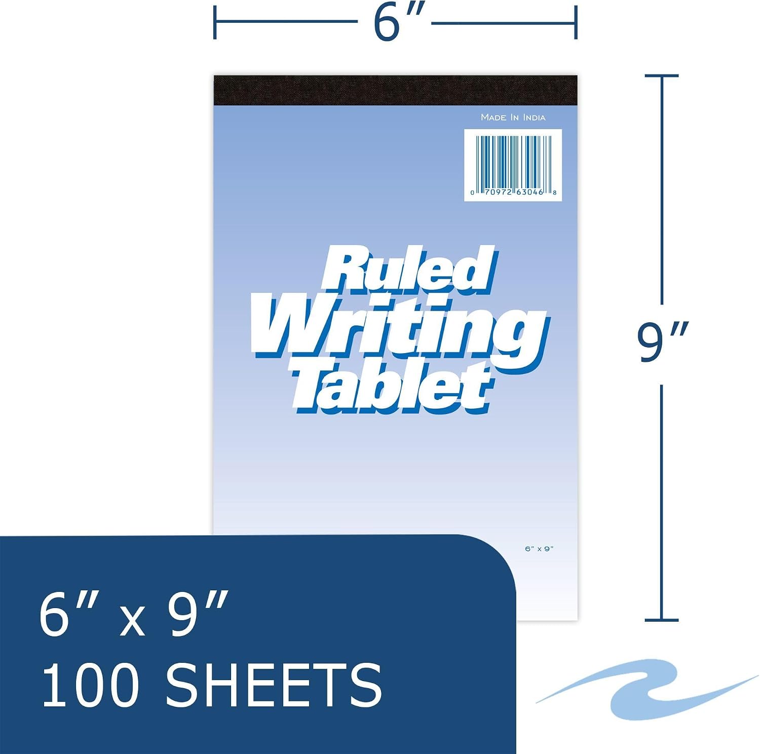 Roaring Spring 6' x 9' Writing Tablet, 100 Sheets 15 lb White Paper, Wide Ruled, Heavy Back Board, Top Edge Bound, Case of 48