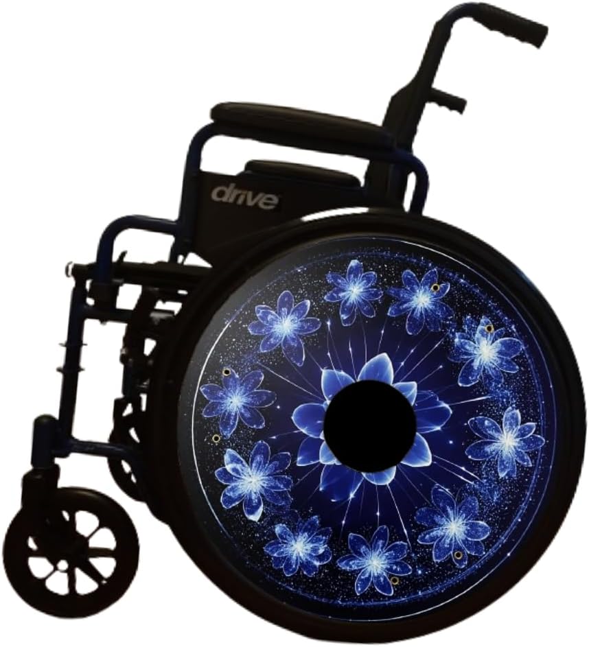 Wheelchair Memorial Day Wheel Covers for Boys, Smart Covers | Designer Wheelchair Accessories | Easy Install/Remove, Lightweight, Waterproof (Blue Floret)
