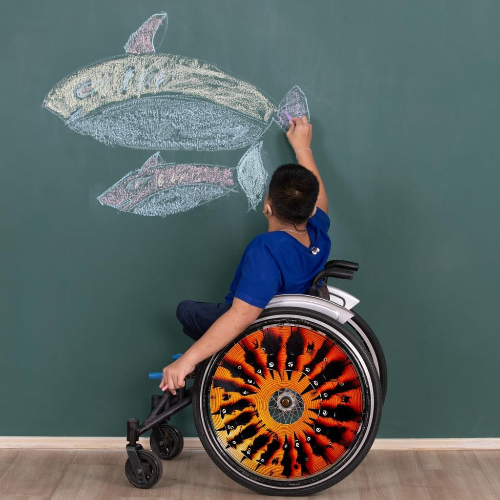 Designer Halloween Cover for Wheelchair Wheels, Enhances Aesthetics, Easy Install/Remove, Lightweight, New Matt Finish (Halloween Witch)