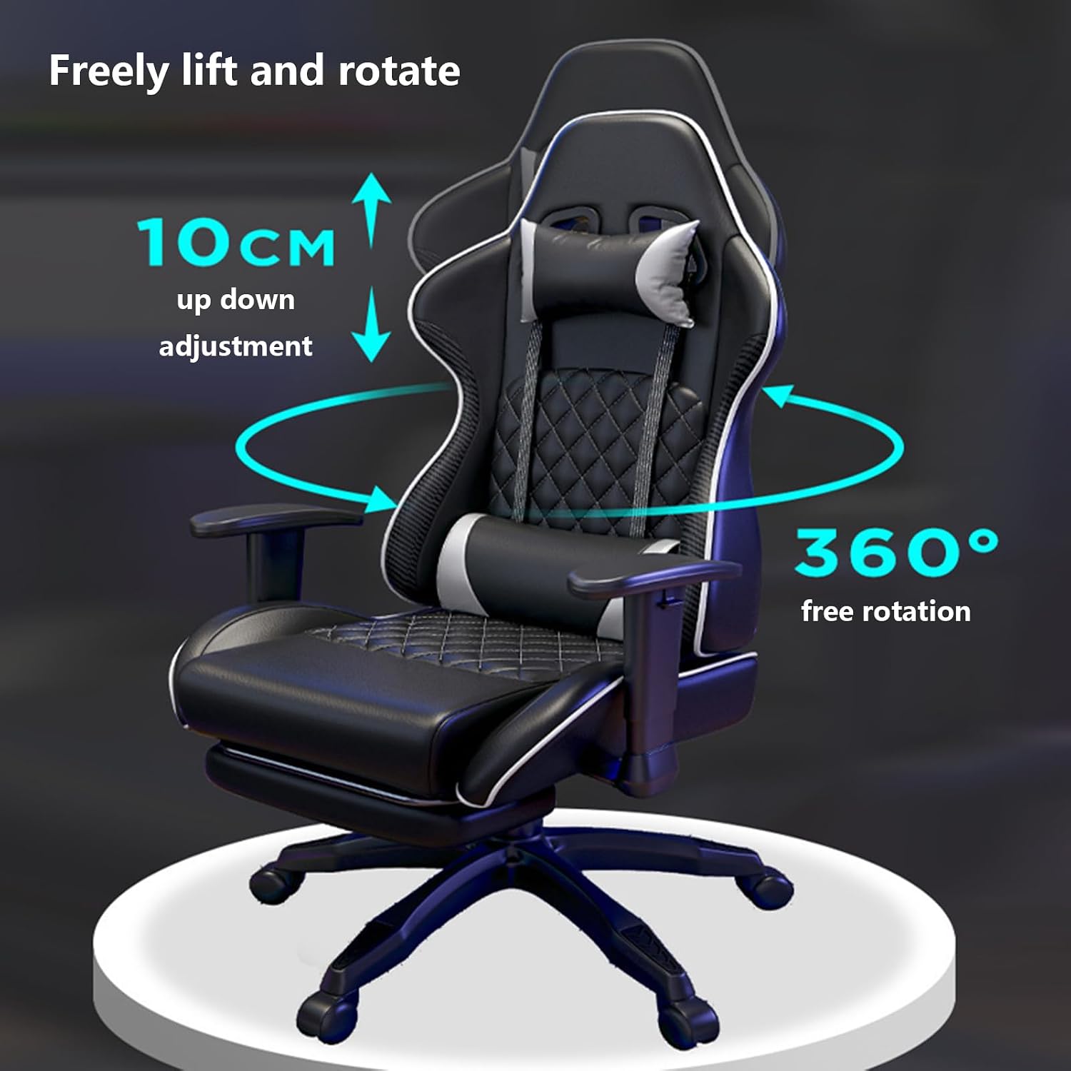 Gaming Chair Computer Chair with Footrest Breathable PVC Leather Video Game Chairs with Lumbar Support and Headrest 360 Degree Swivel Chair with Adjustable Ergonomic Backrest for Adults