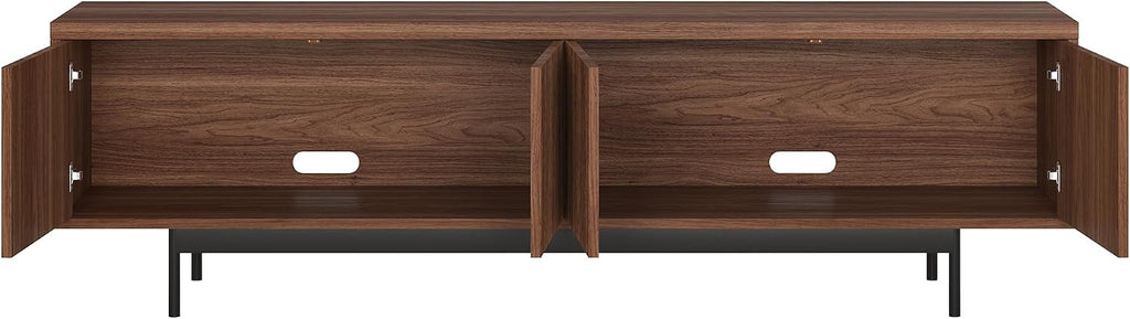 Henn&Hart Fluted TV Stand for TVs up to 75' with 2 Open-Concept Ribbed Storage Cabinets for Living Room, Family Room, or Office, Medium Walnut
