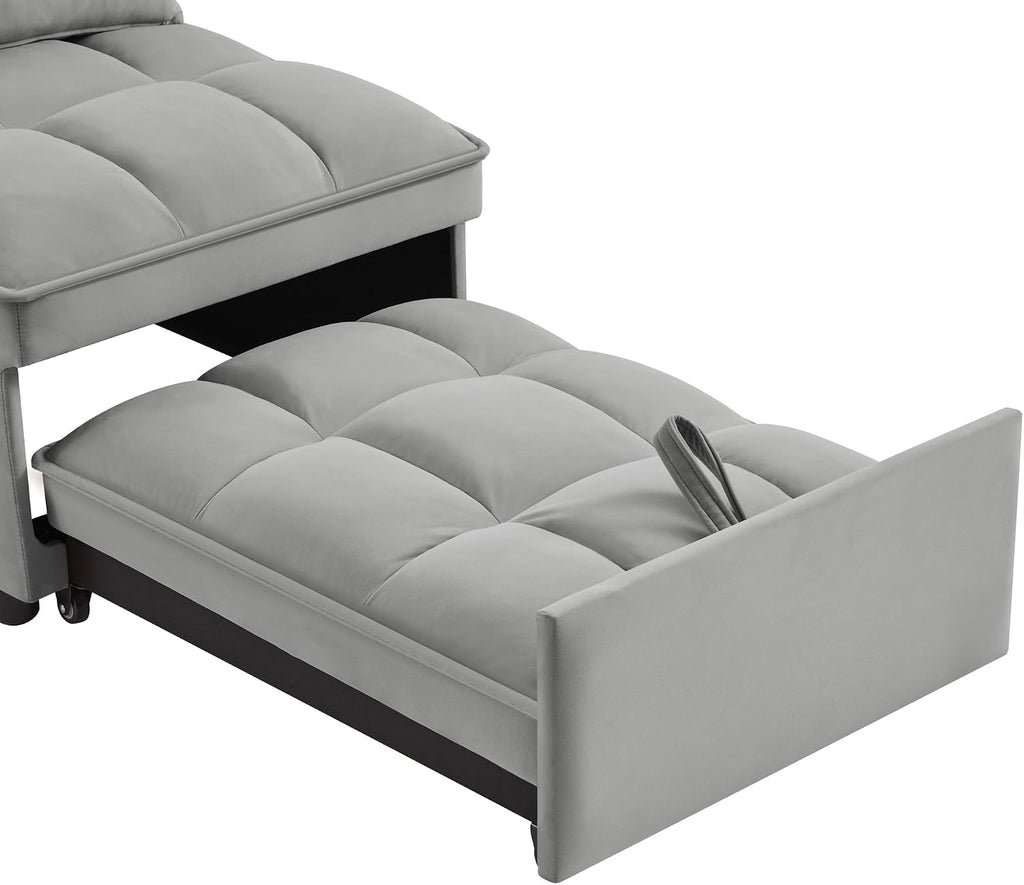 YOPTO Multi-Function Convertible Single Sleeper Sofa Bed with Storage Pockets,Velvet Tufted Pull-Out Couch Bed 4in1 W/Adjustable Backrest & Pillows,Chaise Lounge for Living Room,Small Space,Gray