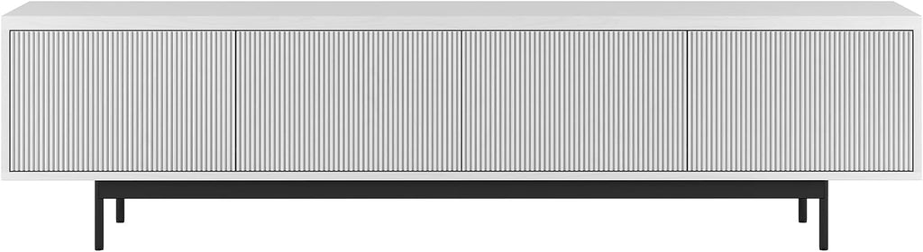 Henn&Hart Fluted TV Stand for TVs up to 85' with 2 Open-Concept Ribbed Storage Cabinets for Living Room, Family Room, or Office, Cloud White