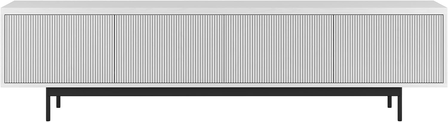 Henn&Hart Fluted TV Stand for TVs up to 85' with 2 Open-Concept Ribbed Storage Cabinets for Living Room, Family Room, or Office, Cloud White