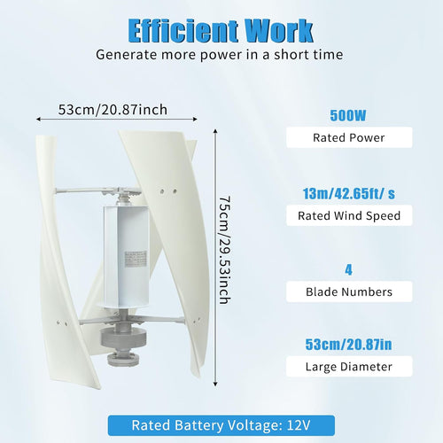 100W Vertical Axis Wind Turbine Generator,110V 12V 24V Magnetic Levitation Wind Turbine with Controller Power Generator Kit for Home Street Lighting (12V)
