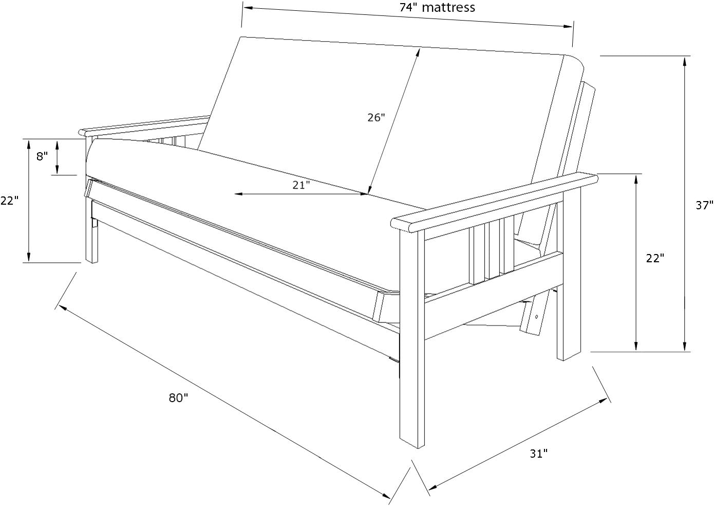 Kodiak Furniture Monterey Futon Set with Storage Drawers, with Butternut Base and Canadian Mattress
