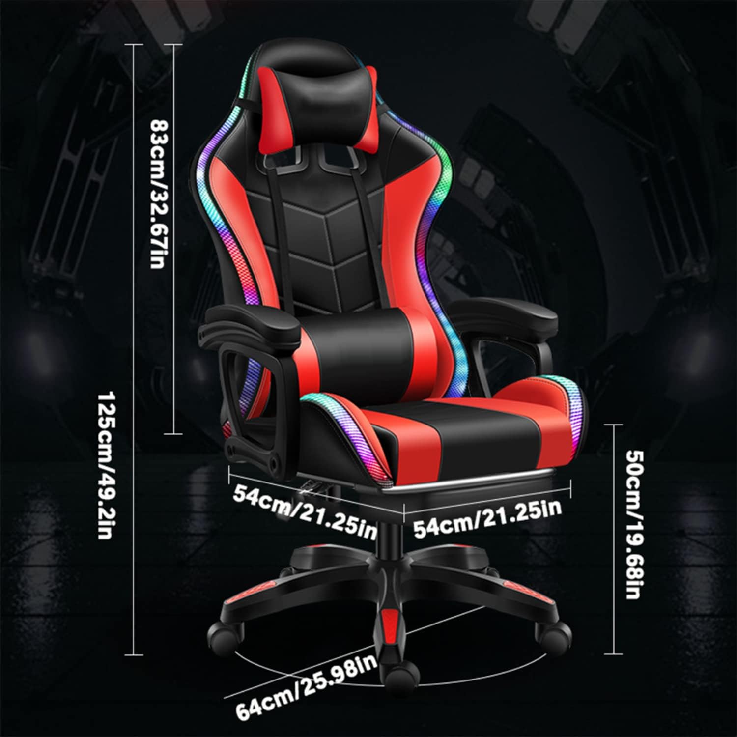 PC Gaming Chair Racing Office Chair Ergonomic Desk Chair with Speakers and LED Lights, E-Sports Computer Chair with Footrest and Lumbar Support, Swivel PU Leather Chair for Adults Teens
