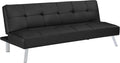 OSP Home Furnishings Kenneth Modern Button Tufted Convertible Click-Clack Futon Sofa Bed, Black Faux Leather with Chrome Legs