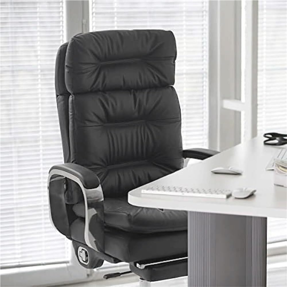 Big and Tall Executive Chair 400 LBS Capacity Adjustable Reclining Back Leather Office Chairs Ergonomic Computer Desk Chair with Armrests and Retractable Footrest