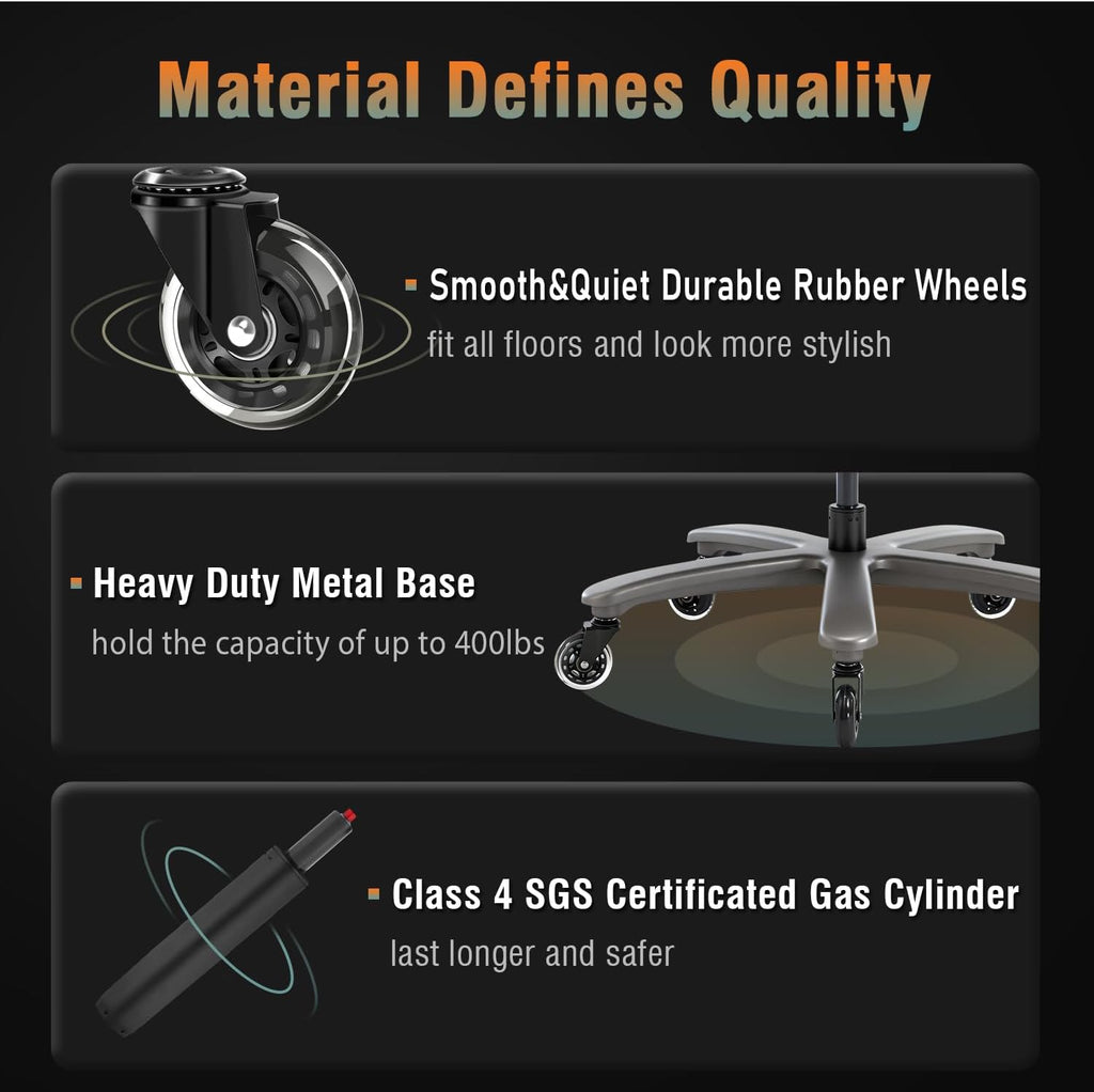Big and Tall 400lbs Office Chair - Adjustable Lumbar Support Quiet Rubber Wheels Heavy Duty Metal Base, High Back Large Executive Computer Desk, Thick Padded Ergonomic Design for Back Pain
