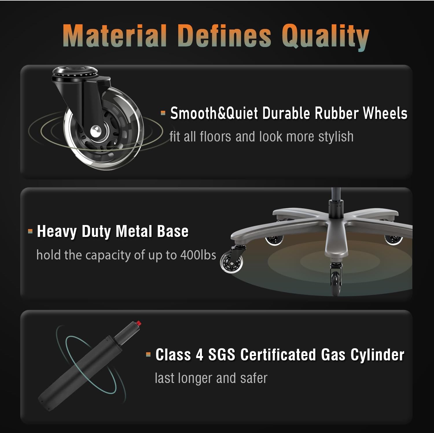 Big and Tall 400lbs Office Chair - Adjustable Lumbar Support Quiet Rubber Wheels Heavy Duty Metal Base, High Back Large Executive Computer Desk, Thick Padded Ergonomic Design for Back Pain