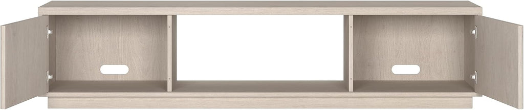 Henn&Hart Fluted TV Stand for TVs up to 78' with 2 Ribbed Side Storage Cabinets and Open Center Storage for Living Room, Family Room, or Office, Beech White