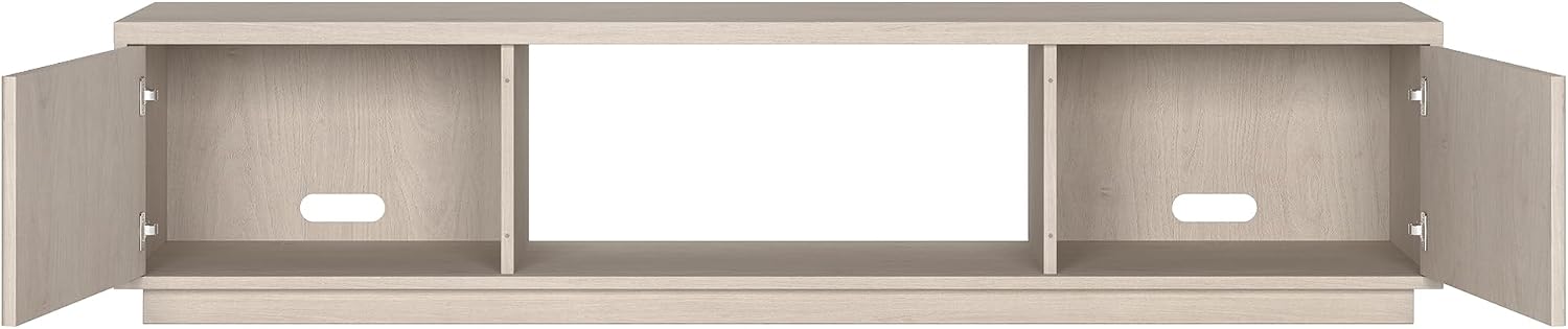 Henn&Hart Fluted TV Stand for TVs up to 78' with 2 Ribbed Side Storage Cabinets and Open Center Storage for Living Room, Family Room, or Office, Beech White