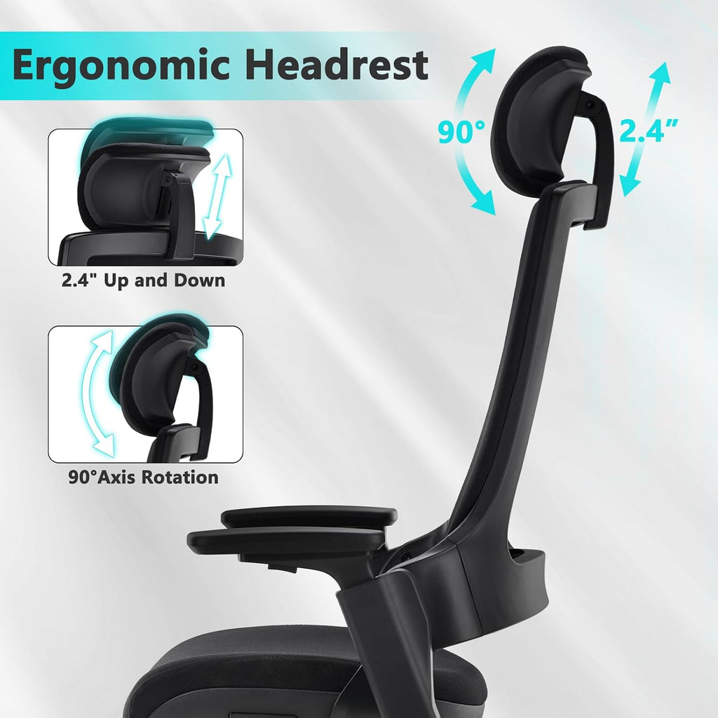 CLATINA Ergonomic High Swivel Executive Chair with Adjustable Height Head 3D Arm Rest Lumbar Support and Upholstered Back for Home Office Black