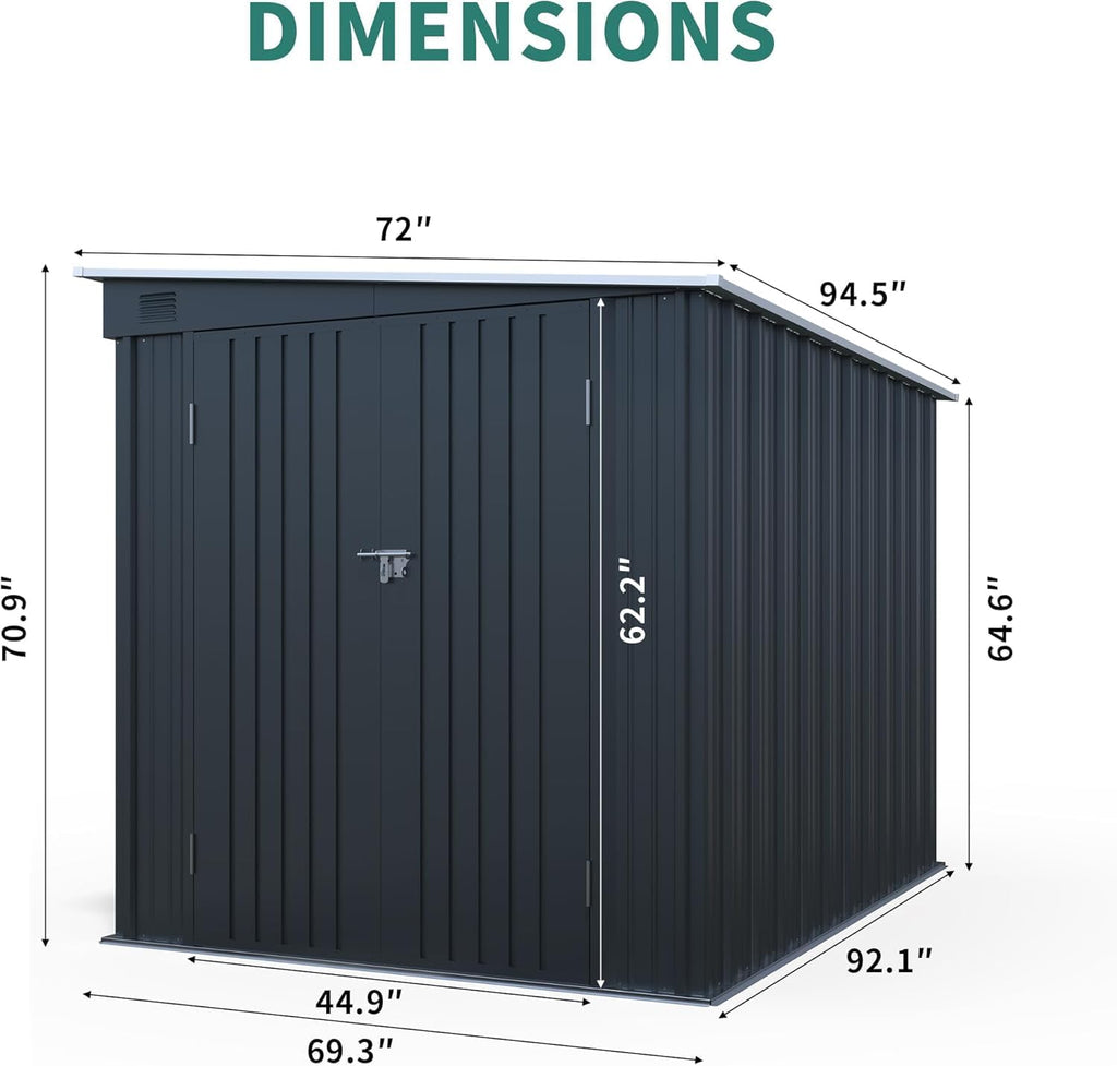 Metal Storage Shed, 6x8ft Shed Without Floor with Polycarbon Panel and Lockable Doors, Garden Backyard Outdoor Tool Shed, for Bike Lawnmower