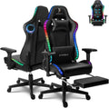 Ergonomic Pro Gaming Chair Video Game Chair with Footrest and 7-Point Massage Computer Chair with Speakers and RGB Lights Office Chairs Height Adjustable 4D Armrests Lumbar Support Headrest,Bl