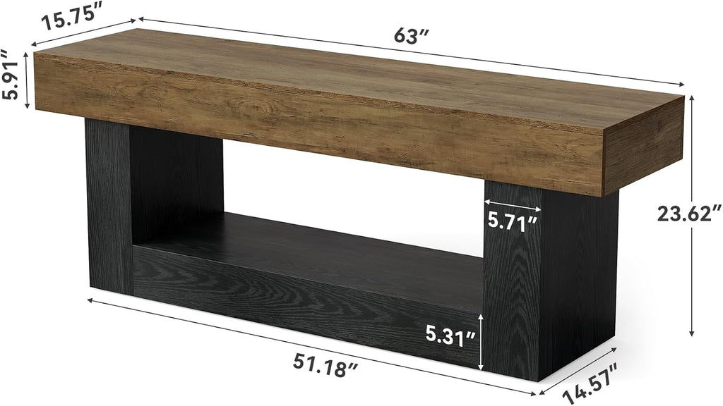 LITTLE TREE 63 Inches Long TV Stand for TVs Up to 70 Inches, Modern Television Stand for Living Room, Entertainment Center with U-Shaped Pedestal & Open Storage Shelf, Media TV Console, Brown & Black