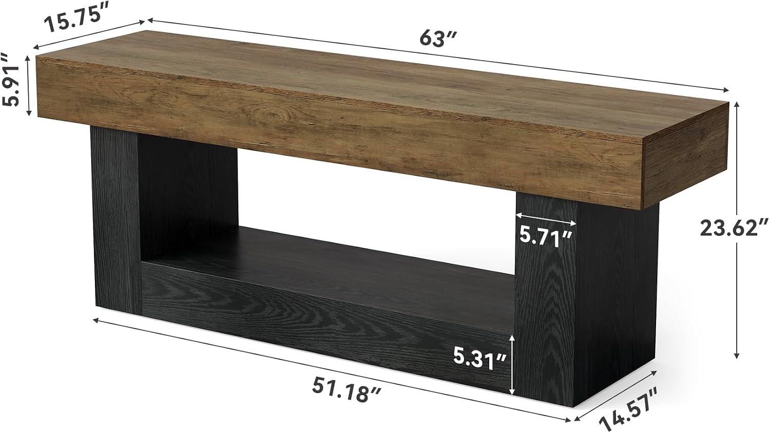 LITTLE TREE 63 Inches Long TV Stand for TVs Up to 70 Inches, Modern Television Stand for Living Room, Entertainment Center with U-Shaped Pedestal & Open Storage Shelf, Media TV Console, Brown & Black