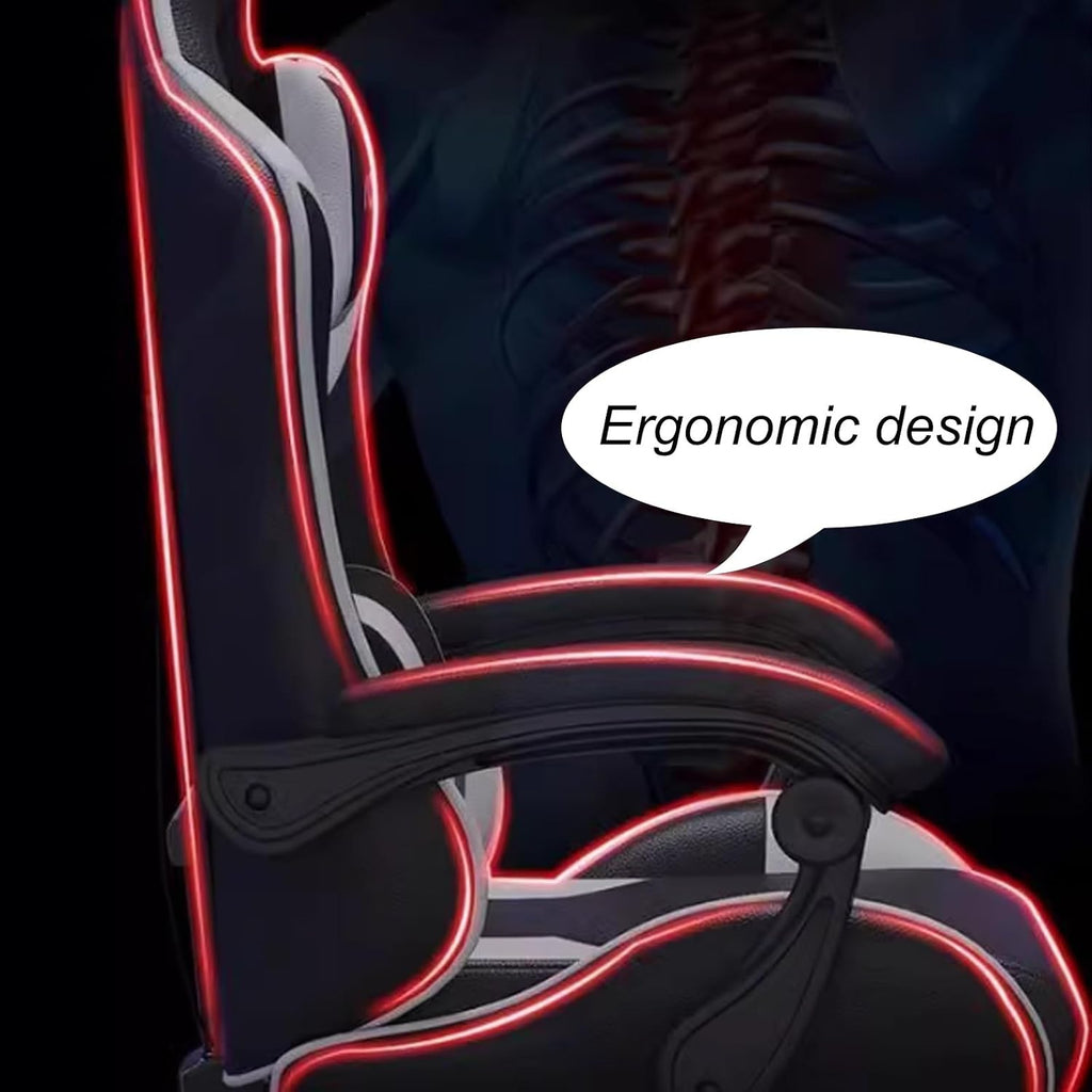 Office Video Game Chair with Lumbar Support, 400 Lbs Adult Chair with Footrest and Linked Armrests, Low-Noise Wear-Resistant Pulley, Stable Load-Bearing, Black and Red(White)