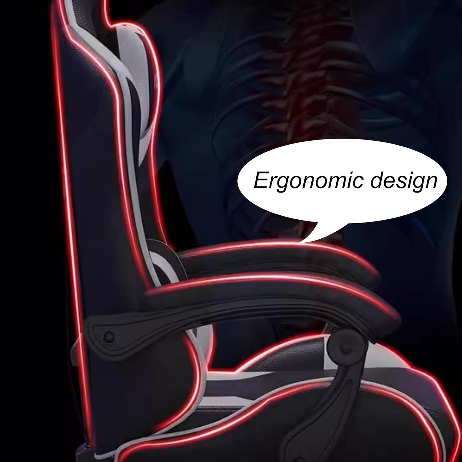 Office Video Game Chair with Lumbar Support, 400 Lbs Adult Chair with Footrest and Linked Armrests, Low-Noise Wear-Resistant Pulley, Stable Load-Bearing, Black and Red(White)