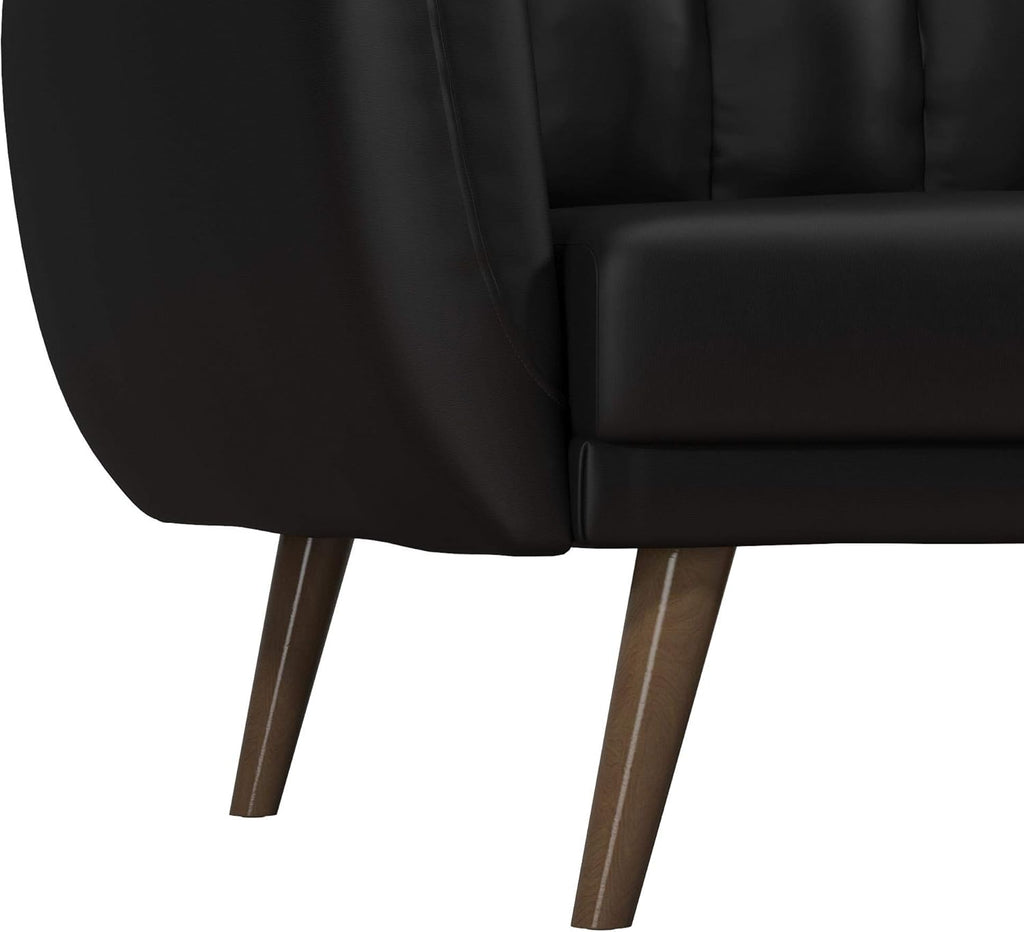 Novogratz Brittany 82 Inch Futon Sofa Bed in Faux Leather, Upholstered Couch Sleeper with Tufted Back, Mid-Century Modern Design, Black
