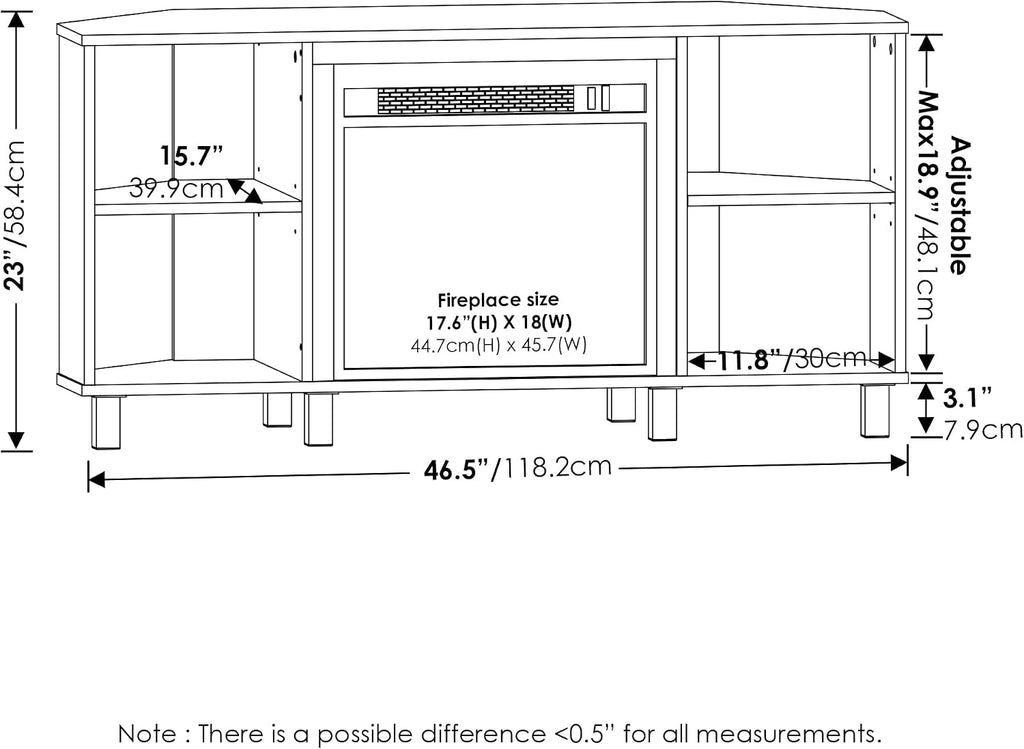 Furinno Jensen Corner Fireplace TV Stand with 4 Open Compartments for TV up to 55 Inches, Americano