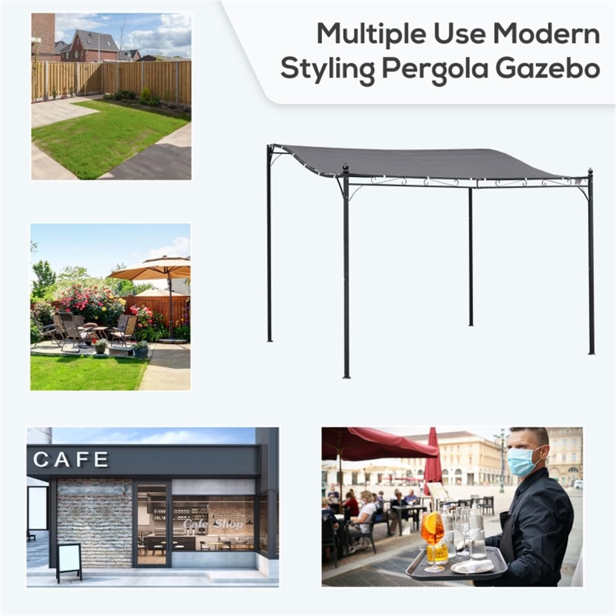 10' x 10' ft Steel Outdoor Pergola Gazebo, Patio Canopy with Weather-Resistant Fabric and Drainage Holes for Backyard, Deck, Garden