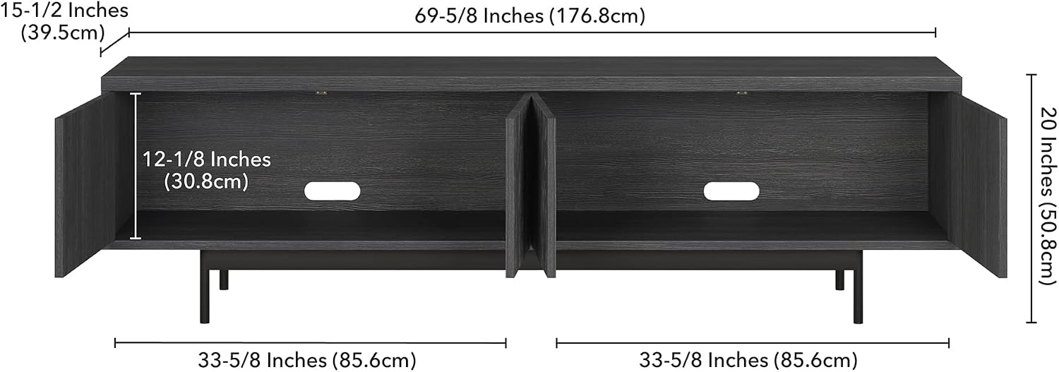 Henn&Hart Whitman, 70'' Rectangular TV Stand, Charcoal Gray