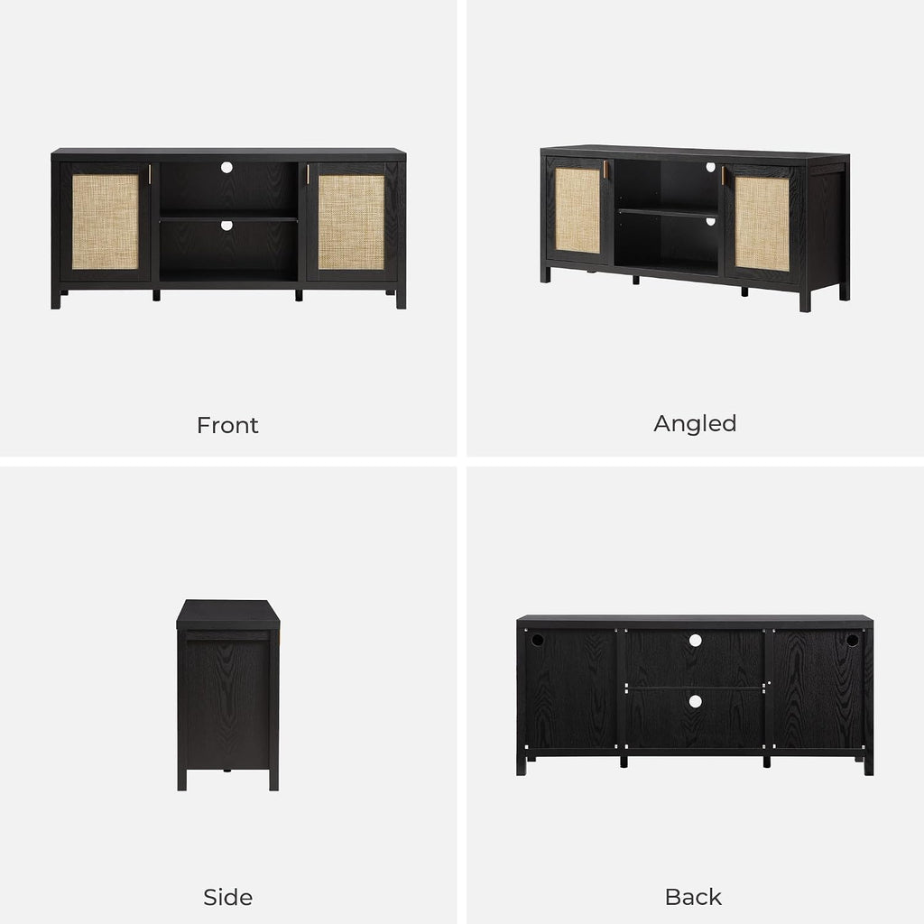 SICOTAS Rattan TV Stand for Living Room - 26' Tall Farmhouse Entertainment Center with Storage and Wicker Door, Media TV Console Cabinet for TVs Up to 65 Inch, Black Oak