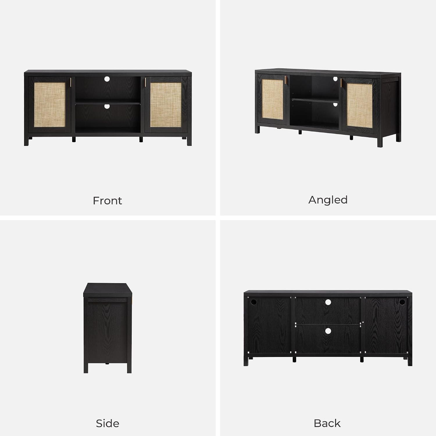 SICOTAS Rattan TV Stand for Living Room - 26' Tall Farmhouse Entertainment Center with Storage and Wicker Door, Media TV Console Cabinet for TVs Up to 65 Inch, Black Oak