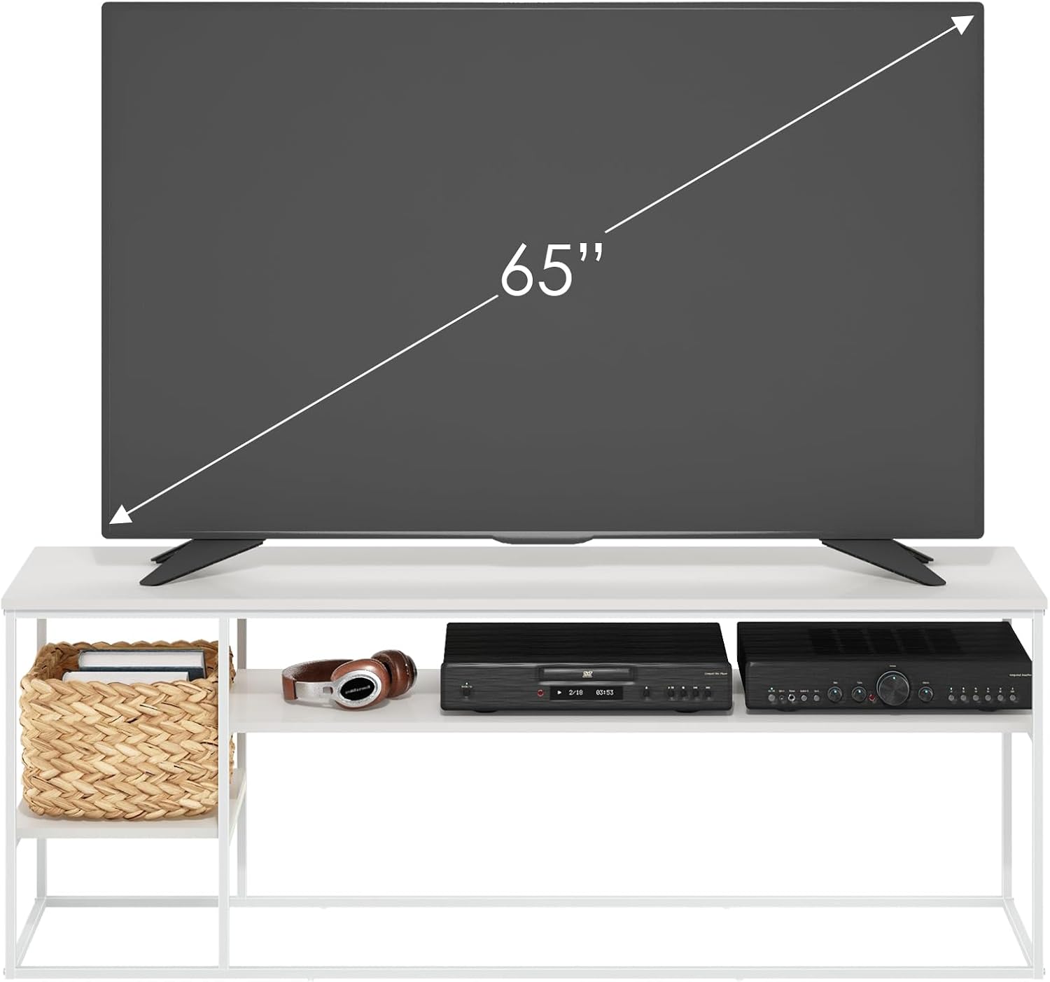 Furinno Moretti Modern Lifestyle TV Stand, Entertainment Center for TV up to 65 Inch, for Living Room, Bedroom, White/White