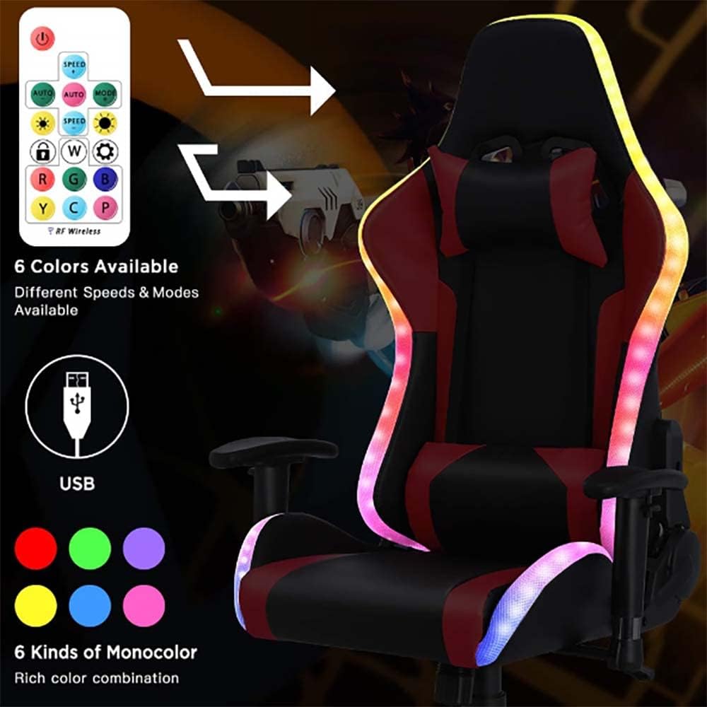 Gaming Chair with Massage and Speakers,Ergonomic Video Gaming Chair with Footrest and Lumbar Support,RGB Racing Gaming Chair, Computer Chair for Adults and Teens, 400lb.,Pink