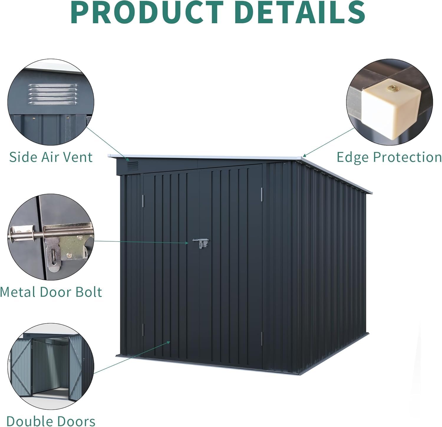 Metal Storage Shed, 6x8ft Shed Without Floor with Polycarbon Panel and Lockable Doors, Garden Backyard Outdoor Tool Shed, for Bike Lawnmower
