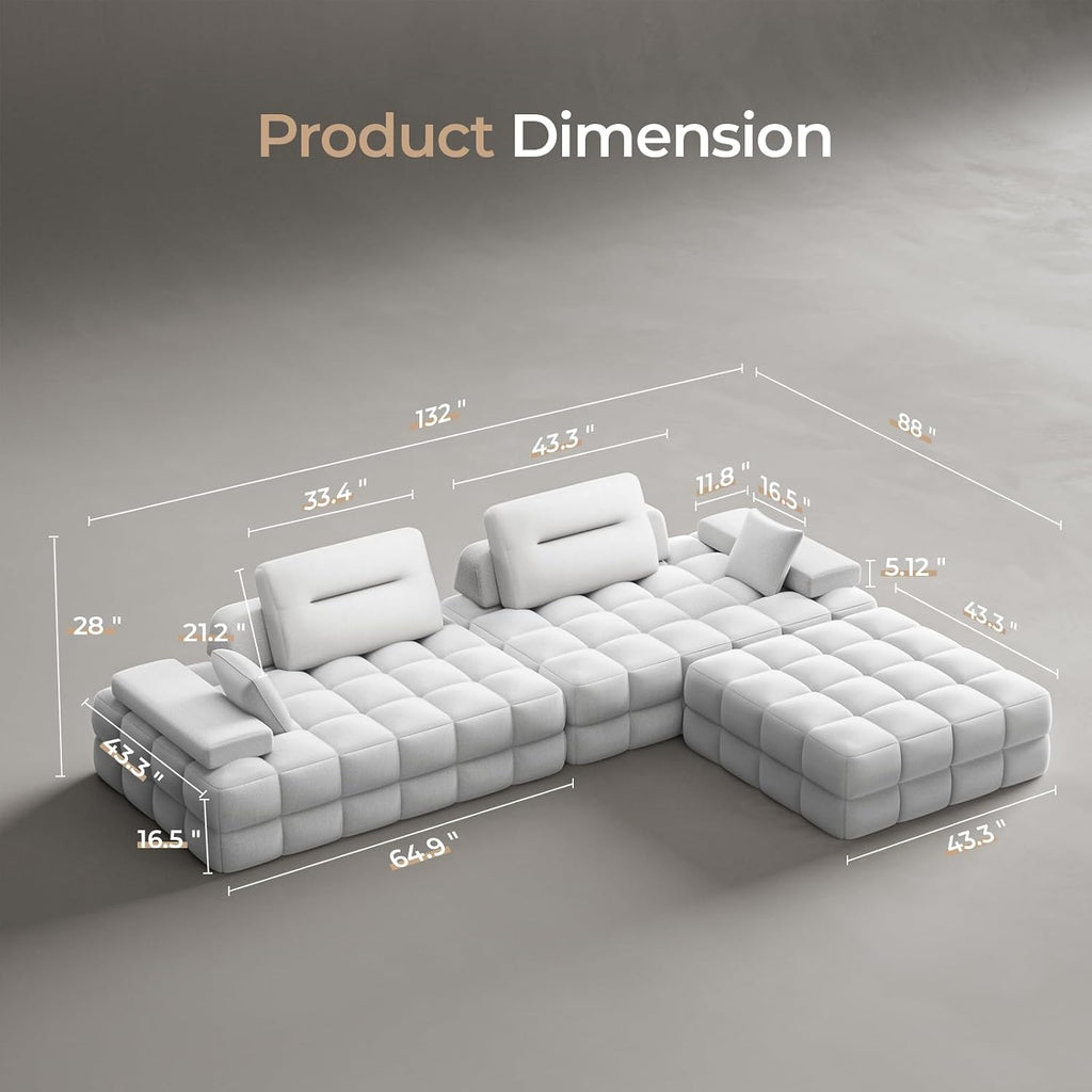 HOMRELEXA L Shaped Sectional Sofa 132' with Storage Chaise, Modular Sofa Bed & 6 Pillows, Durable Kid-Friendly Chenille Fabric for Living Room and Apartment