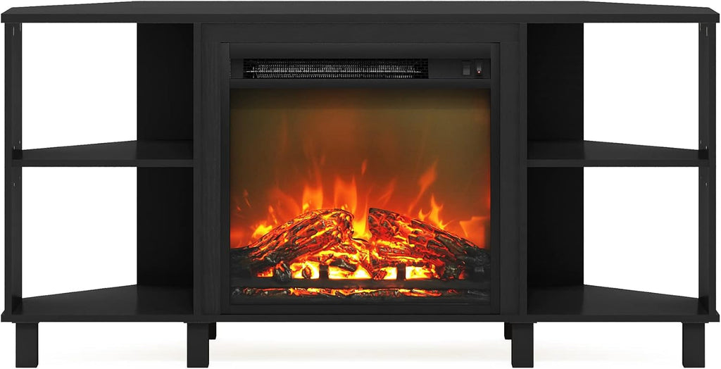 Furinno Jensen Corner Fireplace TV Stand with 4 Open Compartments for TV up to 55 Inches, Americano
