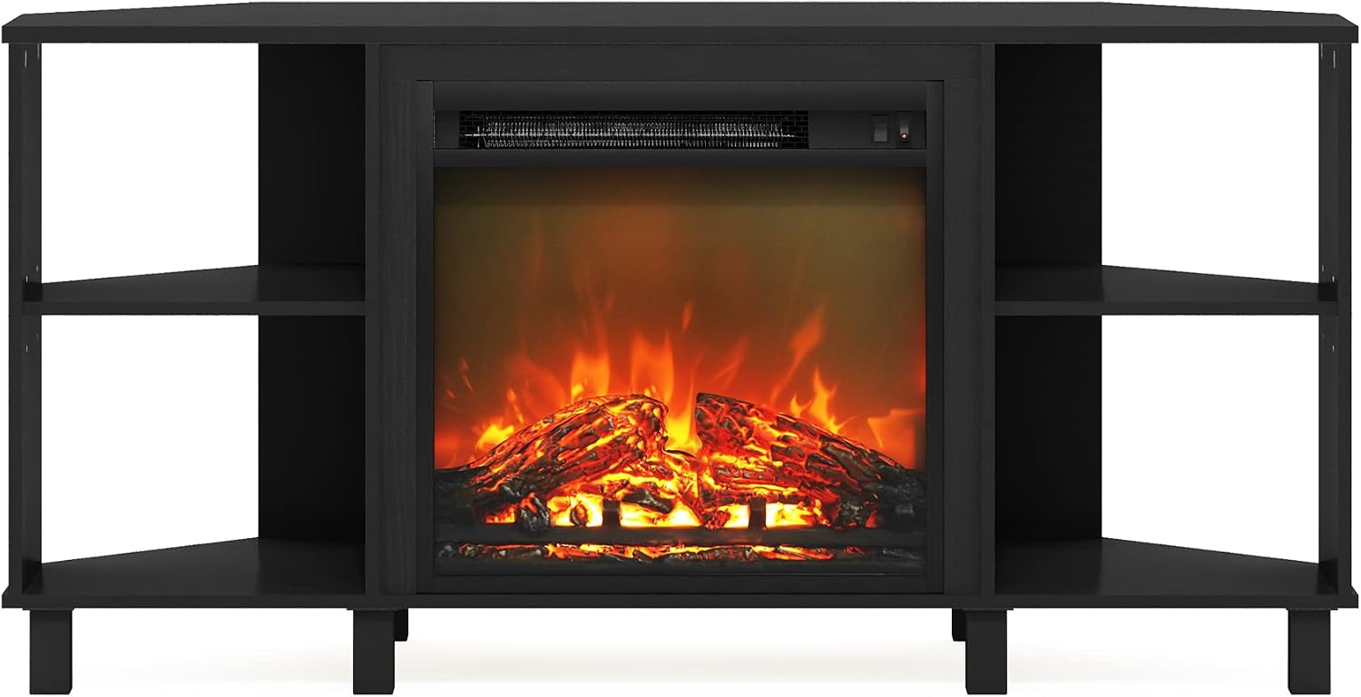 Furinno Jensen Corner Fireplace TV Stand with 4 Open Compartments for TV up to 55 Inches, Americano