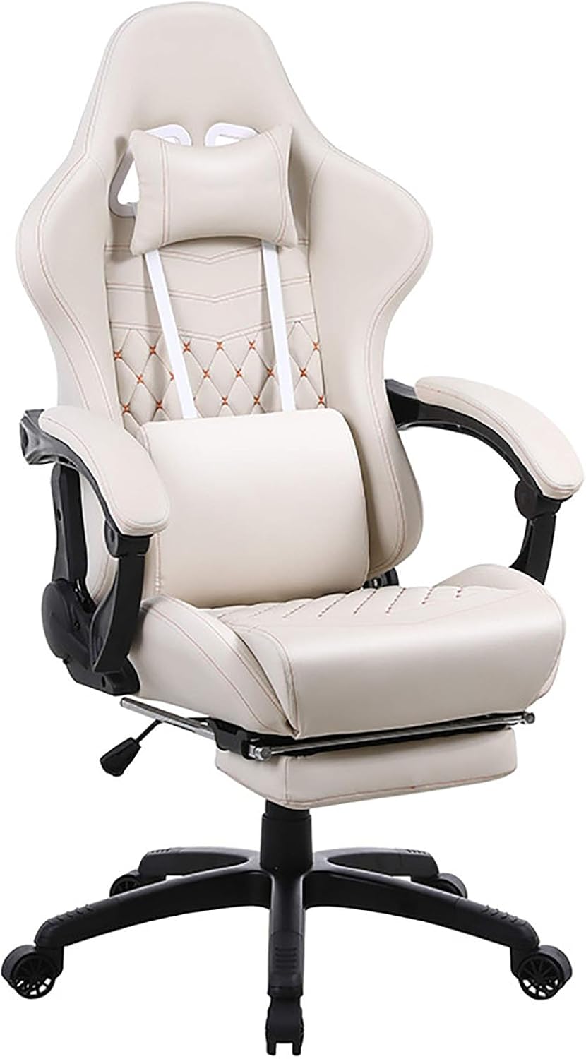 JSWHYBD Ergonomic Office Chair Computer Chair with Lumbar Support Big and Tall Gaming Chairs for Adults with Footrest Swivel Seat Height Adjustable Computer Chair with Headrest White