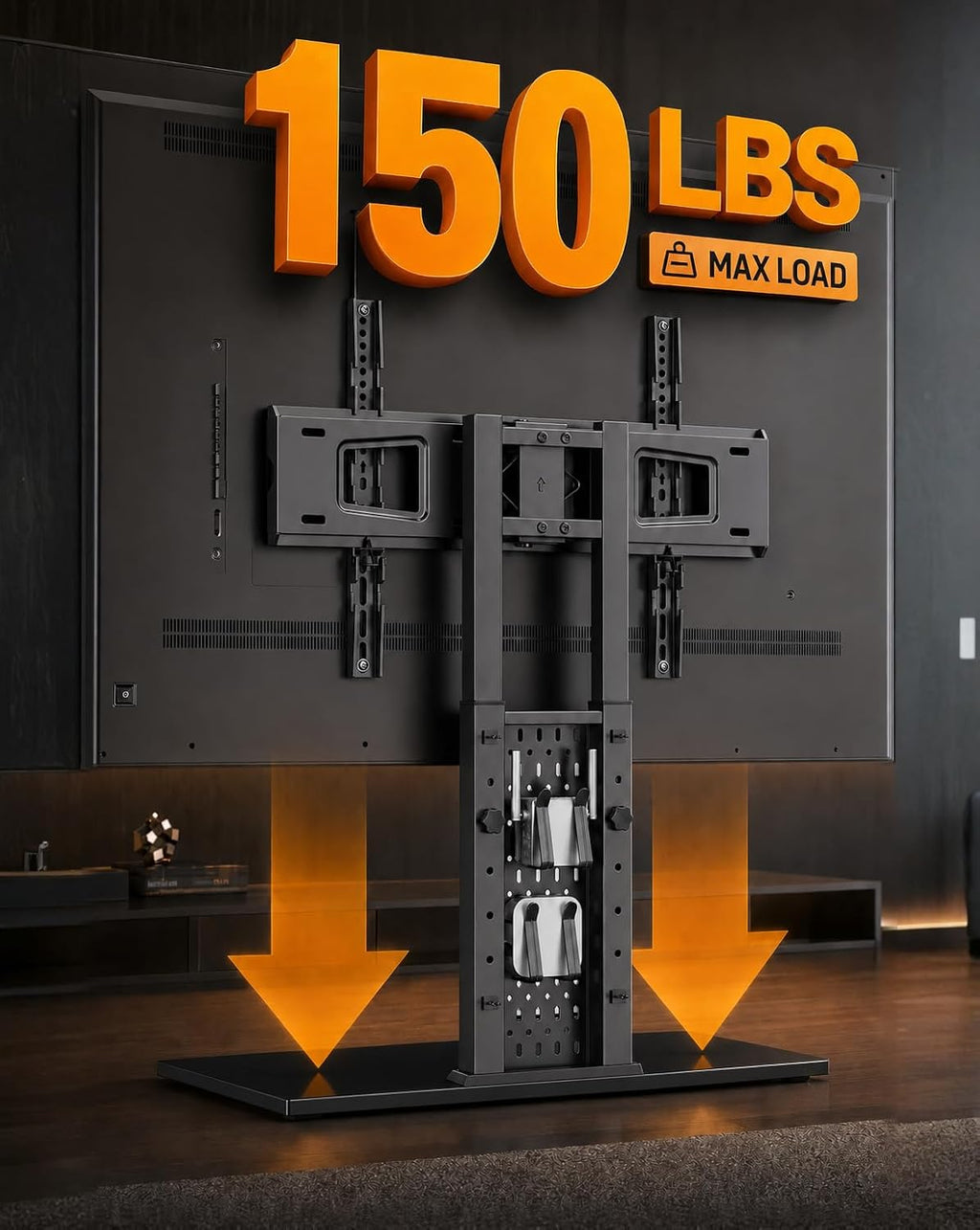 Perlegear Universal Swivel TV Stand for 42-85 90 Inch TVs, Television Stands with Pegboard Storage, Height Adjustable Table top TV Stand Mount, Glass Base up to 150 lbs, Max VESA 600x400mm PGTVS36