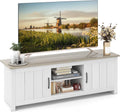 Tangkula 2 Doors TV Stand for TVs up to 65', 57' Media Console Table w/ 2 Cabinets & Open Shelves, 2 Cable Management Holes. Wood Entertainment Center Cabinet for Living Room (White Oak)