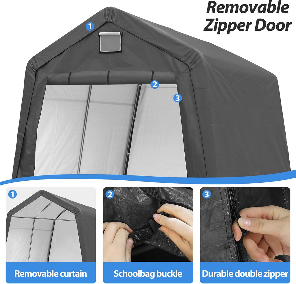 10' x 10' Outdoor Portable Storage Shed,Heavy Duty Portable Garage with Roll-up Zipper Door, Storage Shelter Shed for Generator, Vehicles,Motorcycle