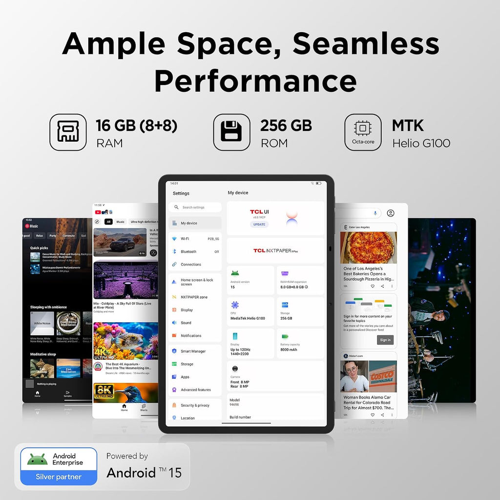 TCL NXTPAPER 11 Plus Android Tablet, 11.5' 120Hz 2.2K Drawing Pad & Digital Notebook, Stylus Included, NXTPAPER 4.0 Display, AI Tools, 8+8GB RAM, 256GB Storage, 8000mAh Battery, Onyx Black