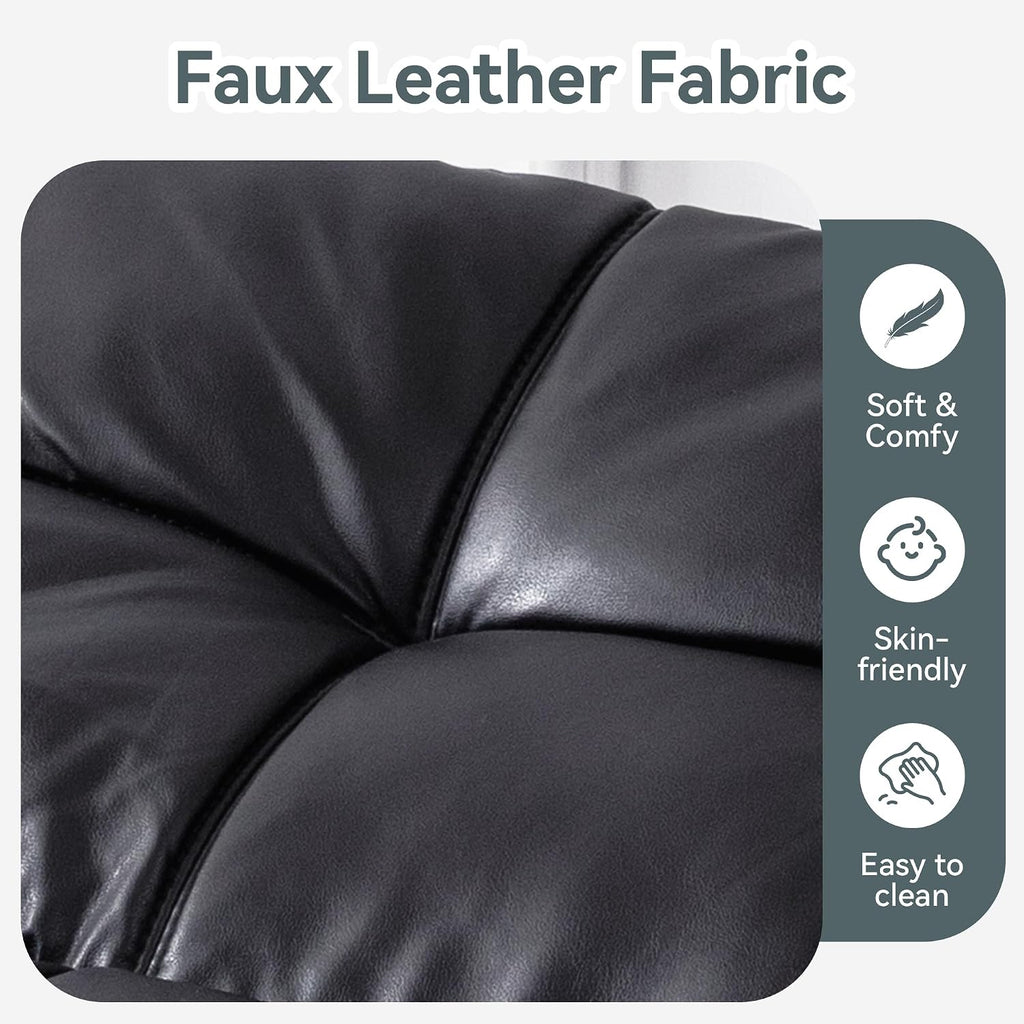 Vyfipt Convertible Futon Sofa Bed, Black Faux Leather Futon Couch with Adjustable Backrest & Armrests, Folding Small Recliner Sleeper Sofa Bed for Living Room, Apartment, Office