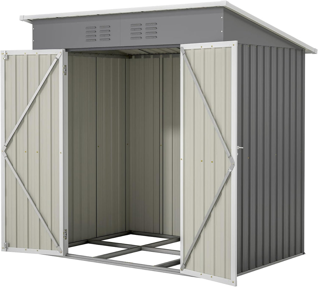 6 x 4 FT Outdoor Storage Shed, Metal Garden Shed with Floor Frame, Small Tool Shed Outdoor Storage with Lockable Sliding Doors & Air Vents, Storage House Waterproof for Backyard, Lawn, Grey
