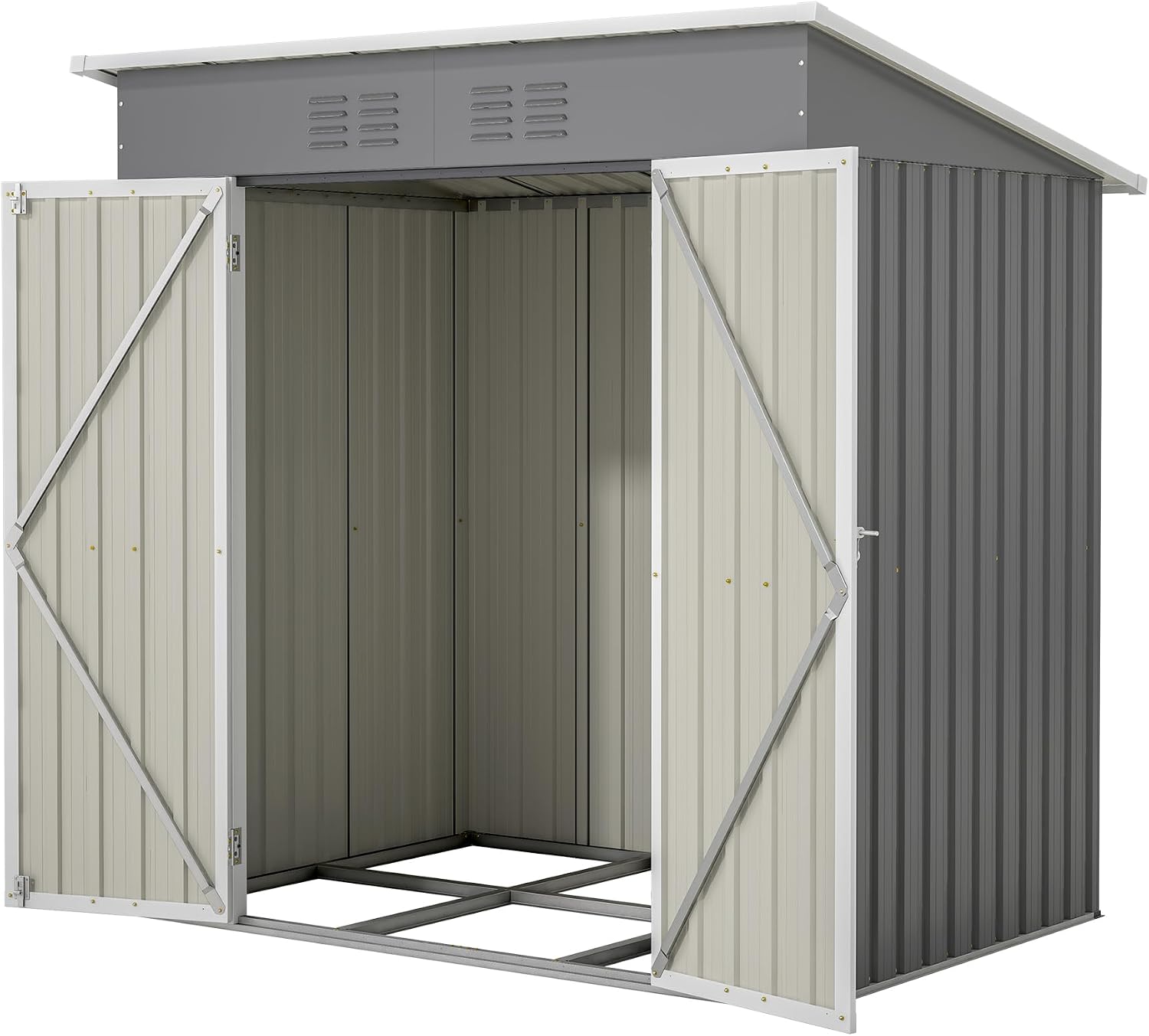 6 x 4 FT Outdoor Storage Shed, Metal Garden Shed with Floor Frame, Small Tool Shed Outdoor Storage with Lockable Sliding Doors & Air Vents, Storage House Waterproof for Backyard, Lawn, Grey