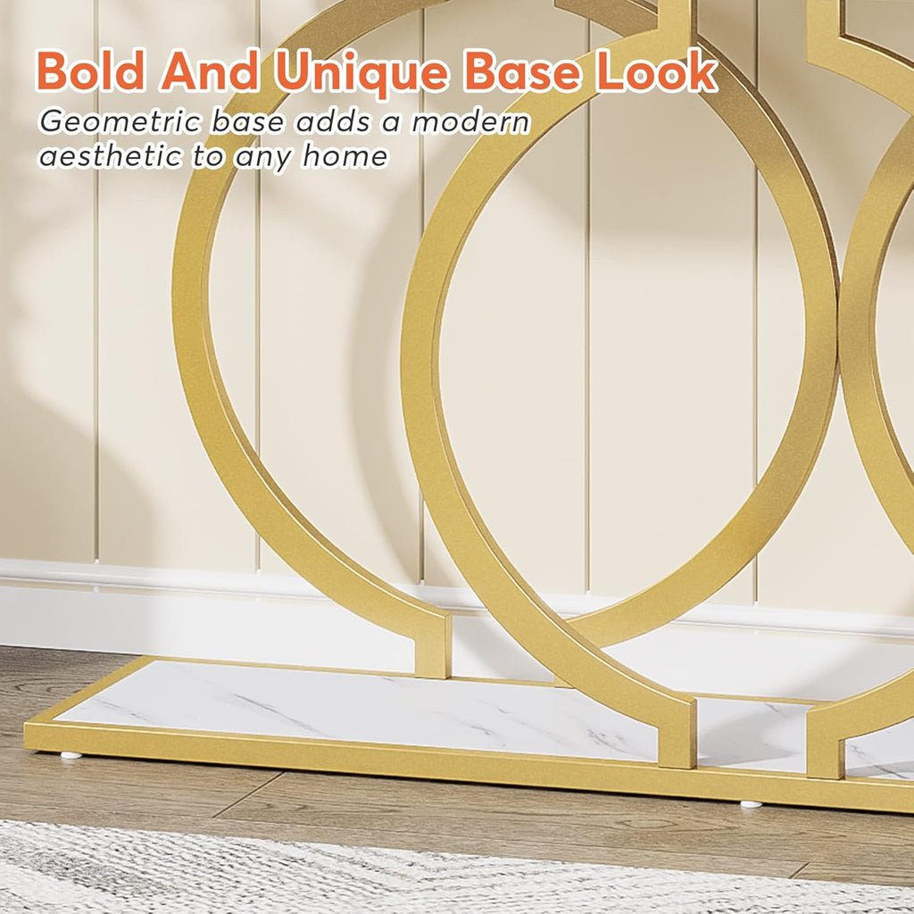 Tribesigns Gold Console Table, 55 inch Modern Entryway Table with Geometric Metal Frame, Faux Marble Narrow Long Sofa Table for Living Room, Entrance, Hallway, White and Gold