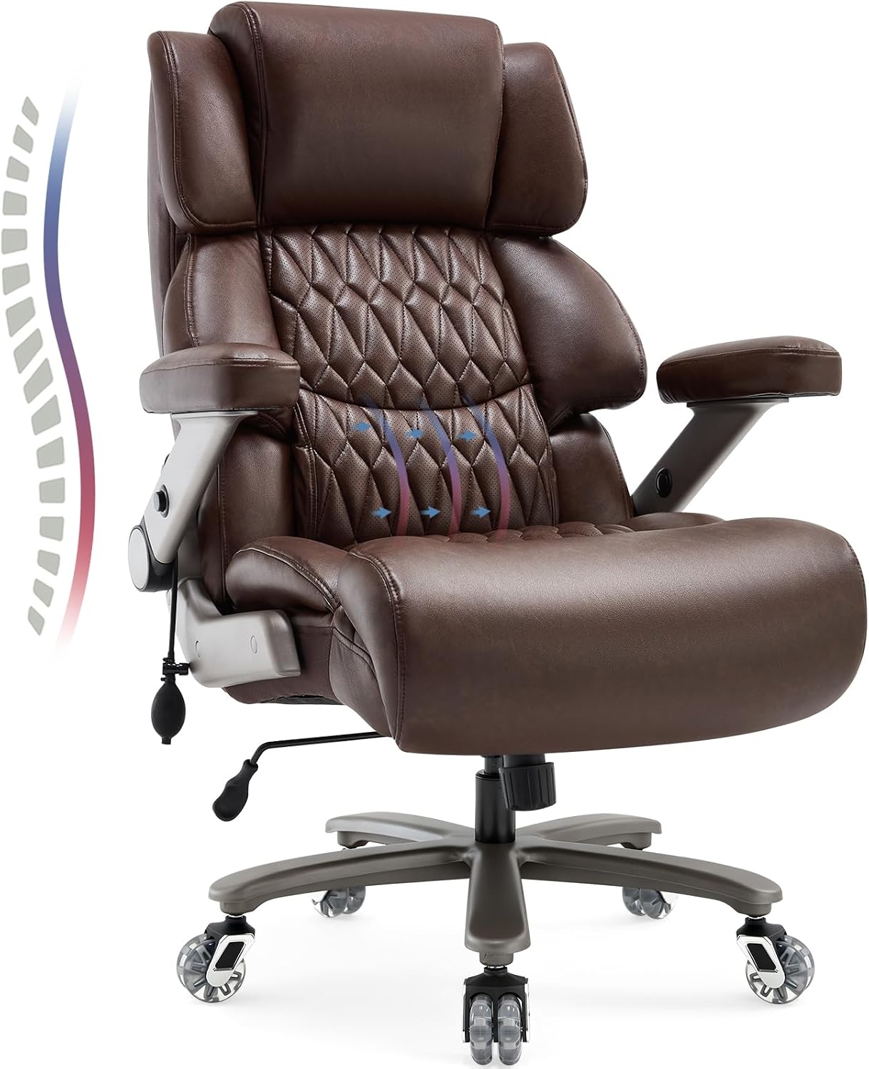 700lbs Big and Tall Office Chair - Adjustable Lumbar Support Heavy Duty Metal Base Quiet Rubber Wheels High Back Large Executive Computer Desk Swivel Chair, Ergonomic Design for Back Pain