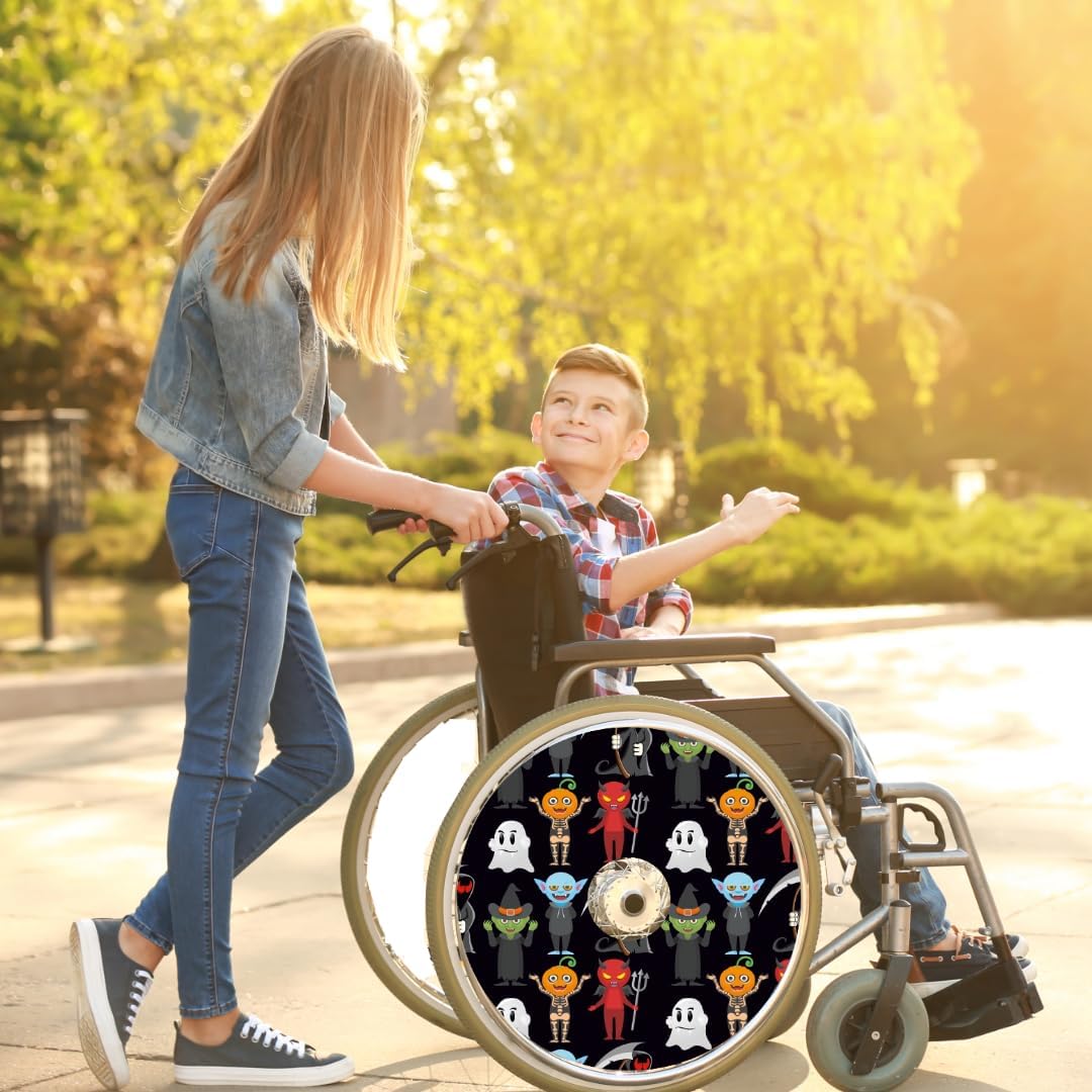 Designer Halloween Spooky Ghost Cover for Wheelchair Wheels, Enhances Aesthetics, Easy Install/Remove, Lightweight, for Boys and Adults (Happy Halloween)